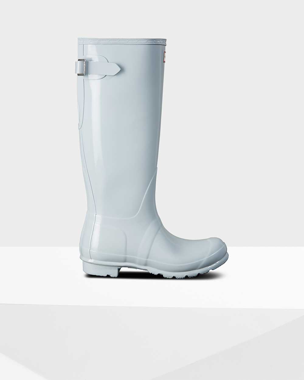 Botas De Agua Mujer - Hunter Original Tall Back Adjustable Gloss Gris/Azules - RSQIDC-981 - Gris/Azu